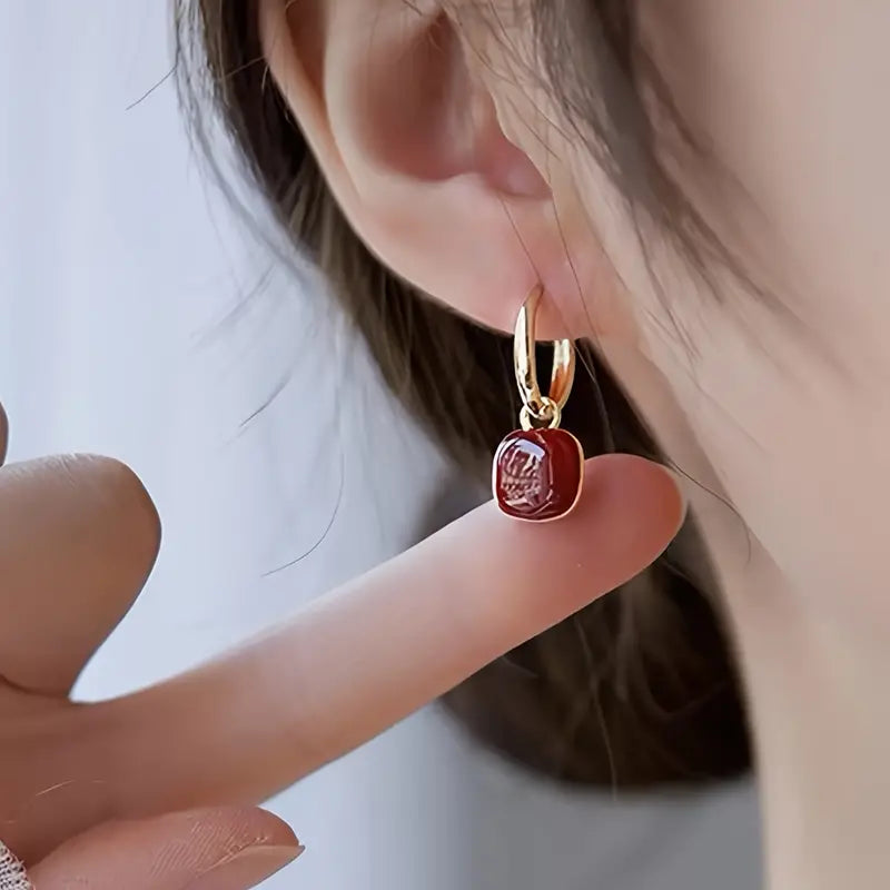 Chic French-Inspired Square Bean Drop Earrings