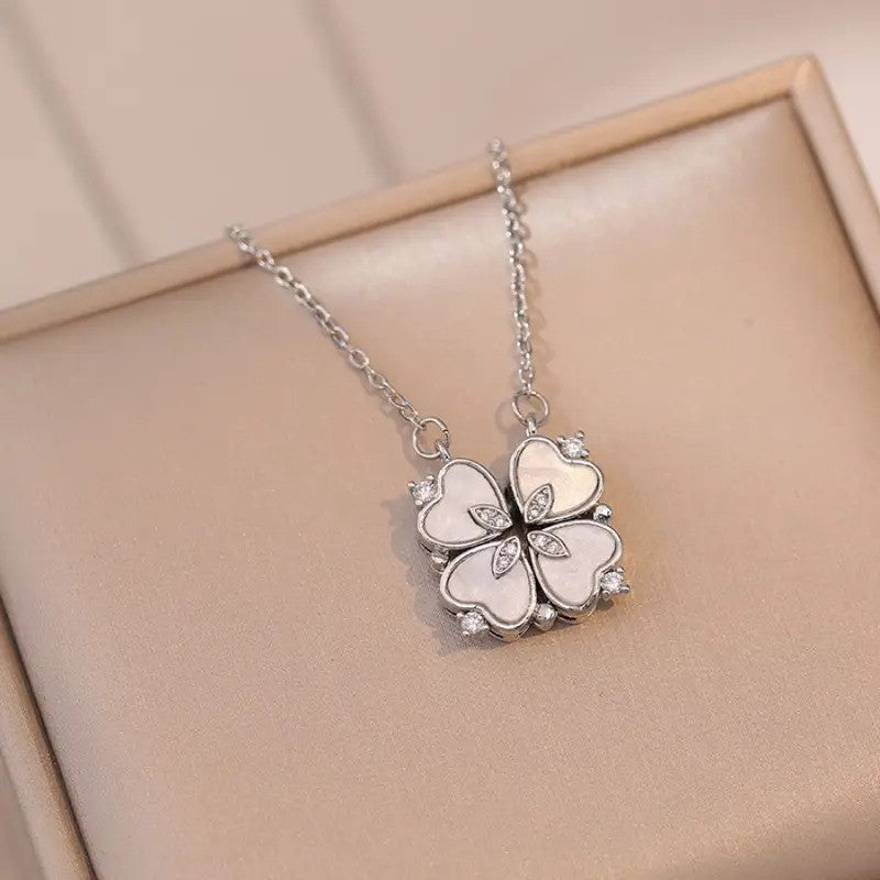 Heart-Shaped Four-leaf Clover Love Heart Full Of zirconia Pendant Necklace