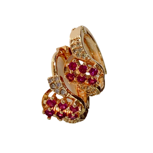 Elegant Floral Design Golden Ear Ring with Sapphire Accents