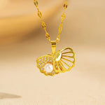 Inlaid zirconia Shell And Faux Pearl Pendant Necklace