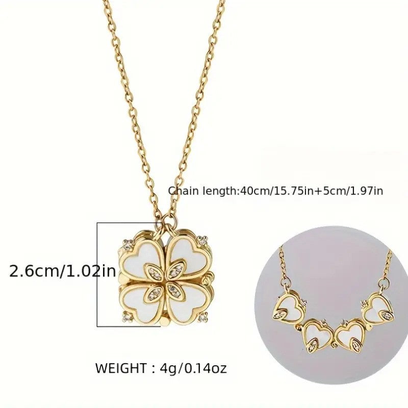 Heart-Shaped Four-leaf Clover Love Heart Full Of zirconia Pendant Necklace
