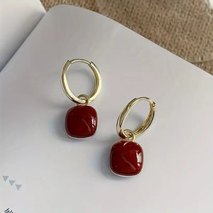 Chic French-Inspired Square Bean Drop Earrings