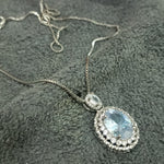 Aquamarine Halo Pendant Necklace
