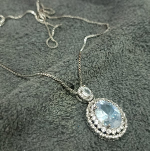 Aquamarine Halo Pendant Necklace