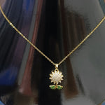 Golden Sunflower Pendant Necklace  Elegant Floral Jewelry with Sparkling Crystals