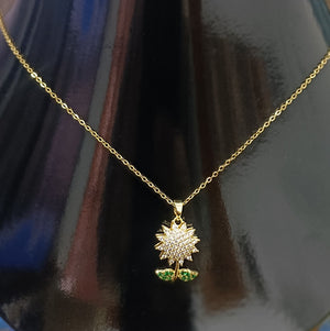 Golden Sunflower Pendant Necklace  Elegant Floral Jewelry with Sparkling Crystals