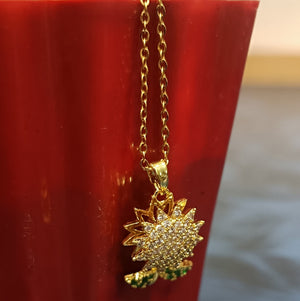 Golden Sunflower Pendant Necklace  Elegant Floral Jewelry with Sparkling Crystals