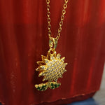 Golden Sunflower Pendant Necklace  Elegant Floral Jewelry with Sparkling Crystals
