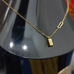 Elegant Titanium Steel Necklace with Small Golden Brick Pendant