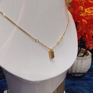Elegant Titanium Steel Necklace with Small Golden Brick Pendant