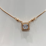Golden Square-Cut Crystal Pendant Necklace – Elegant Halo Design