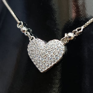 Silver Heart Necklace with Sparkling Stones – Elegant & Romantic Jewelry