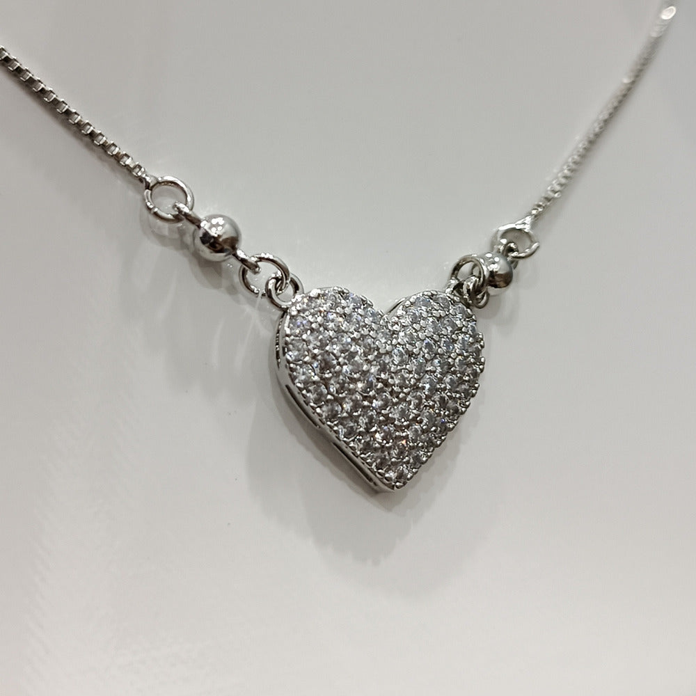 Silver Heart Necklace with Sparkling Stones – Elegant & Romantic Jewelry