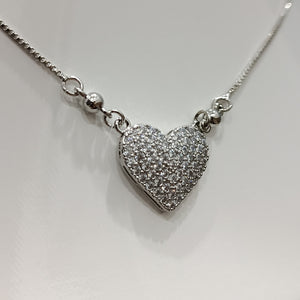 Silver Heart Necklace with Sparkling Stones – Elegant & Romantic Jewelry