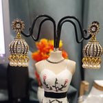Golden Jhumka Earrings with White Stones & Pearl Drops-Traditional & Party Wear Jewelry