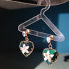 Elegant Green Heart Earrings with Floral Crystal Design