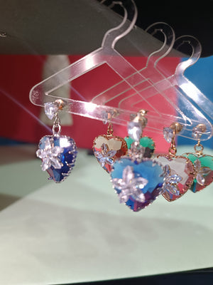Elegant Green Heart Earrings with Floral Crystal Design