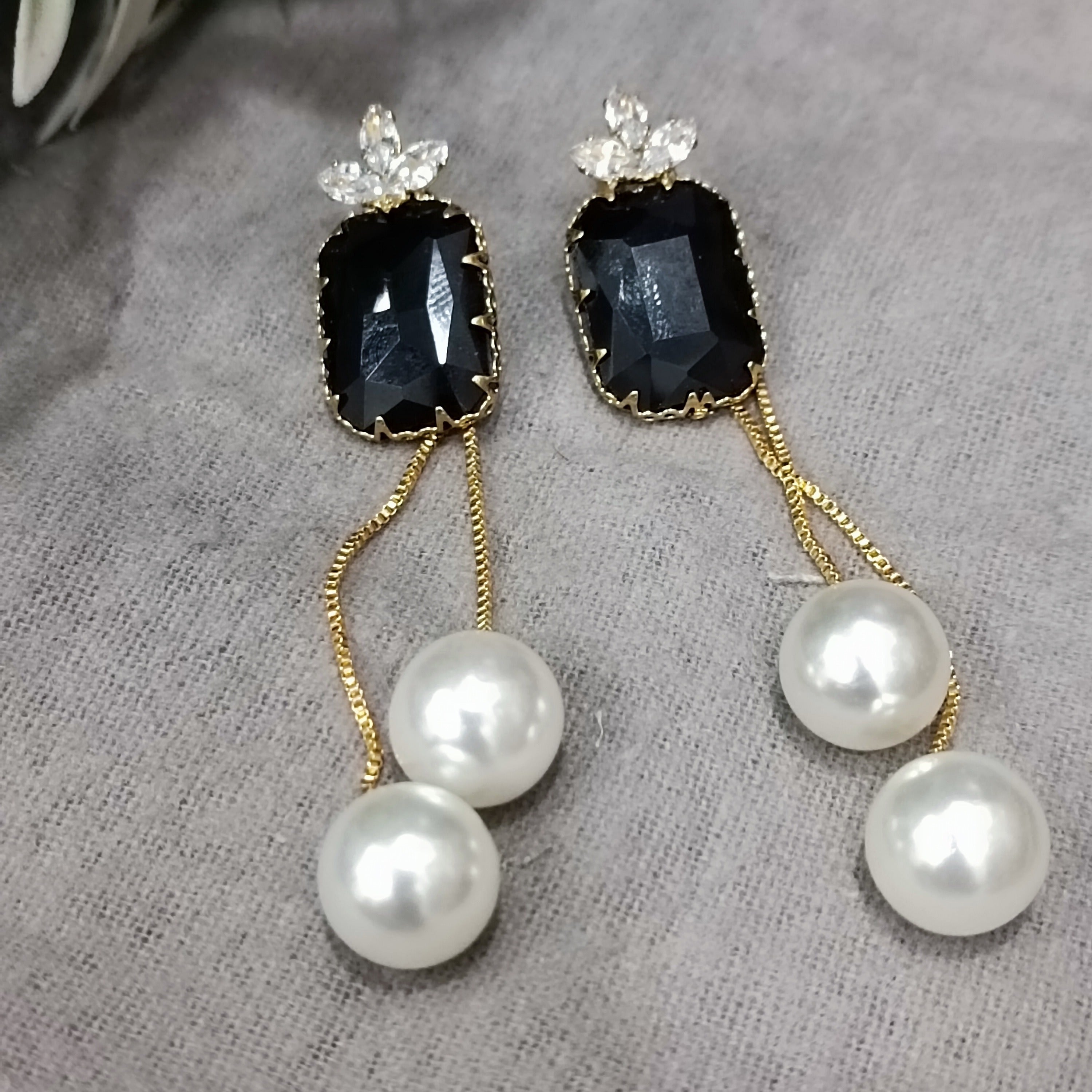 Metal Asymmetrical Square Crystal Earring