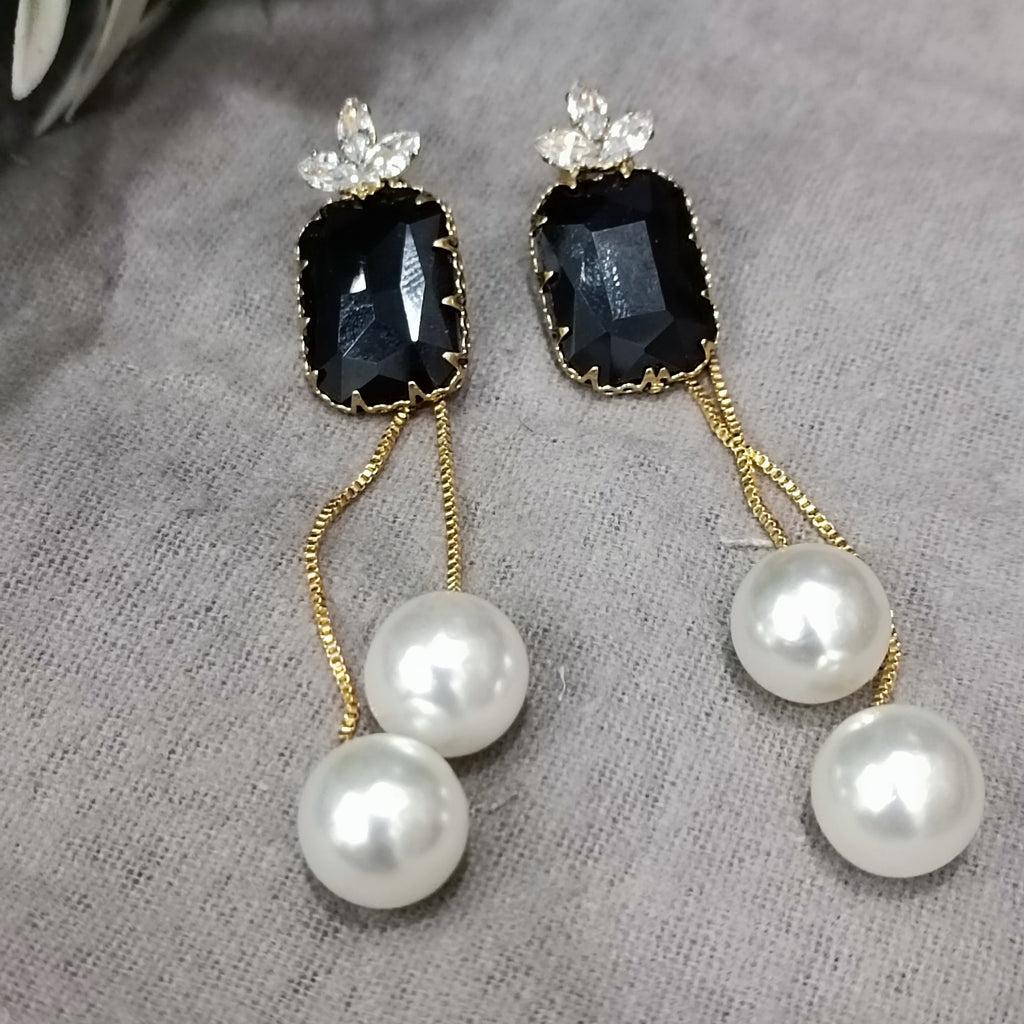 Metal Asymmetrical Square Crystal Earring
