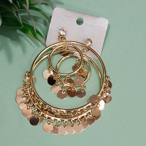 Gold Sequin Hoop Earrings – Trendy Lightweight Dangle Hoops for Women & Girls