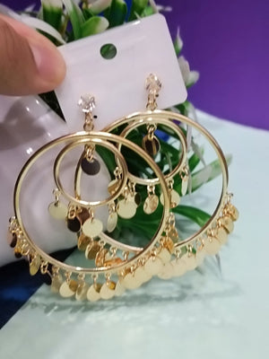 Gold Sequin Hoop Earrings – Trendy Lightweight Dangle Hoops for Women & Girls