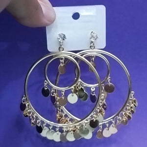 Gold Sequin Hoop Earrings – Trendy Lightweight Dangle Hoops for Women & Girls
