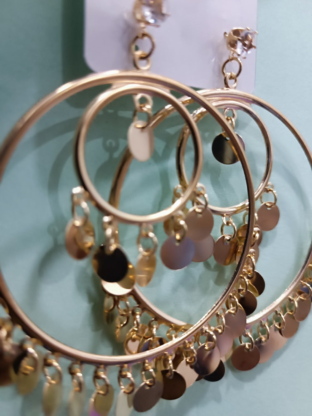 Gold Sequin Hoop Earrings – Trendy Lightweight Dangle Hoops for Women & Girls