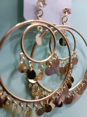 Gold Sequin Hoop Earrings – Trendy Lightweight Dangle Hoops for Women & Girls