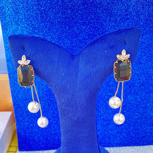 Metal Asymmetrical Square Crystal Earring