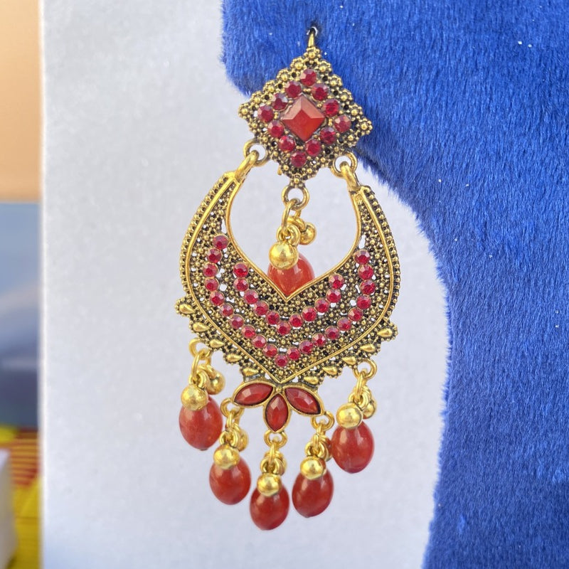 Golden and Blue Chandelier Earrings – Elegant Indian Ethnic Jewelry
