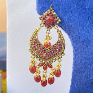 Golden and Blue Chandelier Earrings – Elegant Indian Ethnic Jewelry