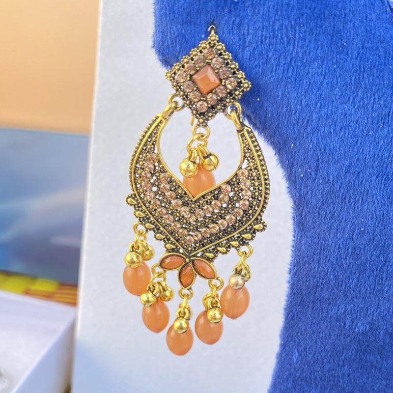 Golden and Blue Chandelier Earrings – Elegant Indian Ethnic Jewelry