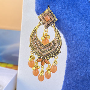 Golden and Blue Chandelier Earrings – Elegant Indian Ethnic Jewelry