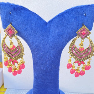 Golden and Blue Chandelier Earrings – Elegant Indian Ethnic Jewelry