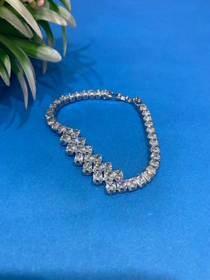 Elegant Silver Tennis Bracelet with Sparkling Square-Cut Crystals