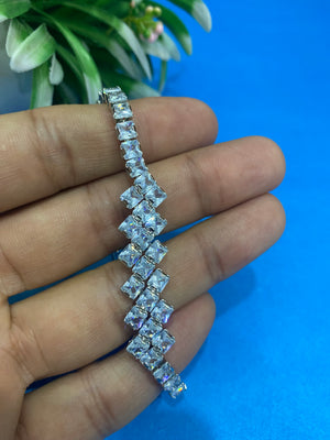 Elegant Silver Tennis Bracelet with Sparkling Square-Cut Crystals