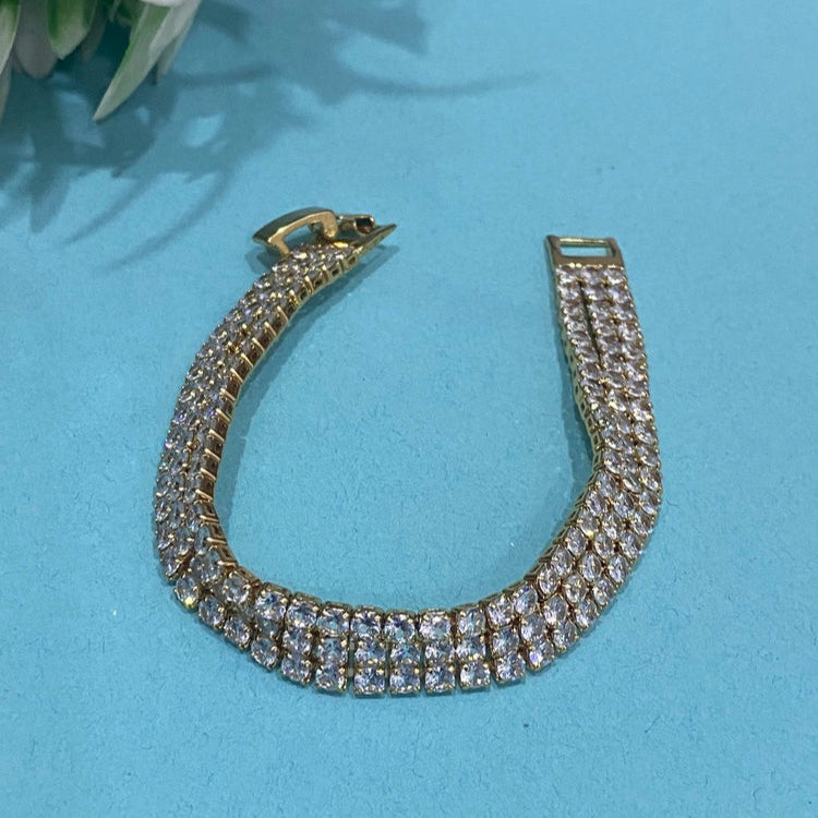 Luxury Gold-Plated Tennis Bracelet with Triple Row of Sparkling Crystals
