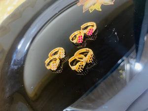 Elegant Floral Design Golden Ear Ring with Sapphire Accents