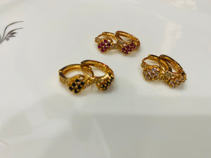 Elegant Floral Design Golden Ear Ring with Sapphire Accents