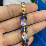 Golden Bracelet with Blue and White CZ Stones – Elegant Women's Jewelry