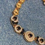 Golden Bracelet with Black and White CZ Circles – Elegant Women's Jewelry
