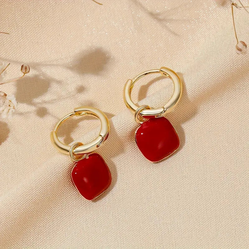 Chic French-Inspired Square Bean Drop Earrings