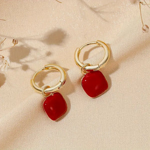 Chic French-Inspired Square Bean Drop Earrings