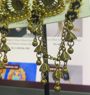 Traditional Gold Plated Chandbali Earrings with Ear Chains – Ethnic Indian Bridal Jewelry