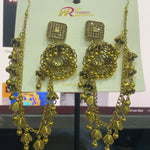 Traditional Gold Plated Chandbali Earrings with Ear Chains – Ethnic Indian Bridal Jewelry
