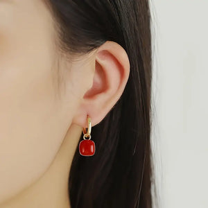 Chic French-Inspired Square Bean Drop Earrings