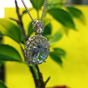 Aquamarine Halo Pendant Necklace