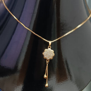 Elegant Golden Floral Pendant Necklace Sparkling Crystal Charm with Dangling Accents