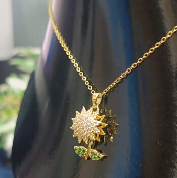 Golden Sunflower Pendant Necklace  Elegant Floral Jewelry with Sparkling Crystals