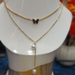 Golden Layered Butterfly & Pearl Pendant Necklace – Elegant Women’s Jewelry